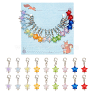 18Pcs 9 Colors Star Acrylic Pendant Locking Stitch Markers, Crochet Lobster Clasp Charms, Mixed Color, 2.9cm, 2pcs/color(HJEW-AB00636)