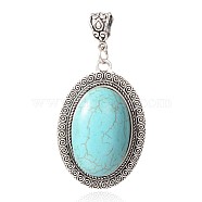 Synthetic Turquoise Big Pendants, with Tibetan Style Alloy Findings, Oval, 59.5mm, Hole: 5.5x7.5mm(PALLOY-K215-06A-AS)