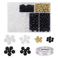 DIY Round Beads Bracelets Making Kit, Including Round ABS Plastic Beads & Acrylic Beads, Rondelle Opaque Solid Color Glass Beads Strands and Elastic Crystal Thread, Black, Beads: about 692pcs/set(DIY-YW0004-32)