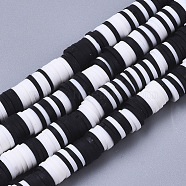 Handmade Polymer Clay Beads Strands, for DIY Jewelry Crafts Supplies, Heishi Beads, Disc/Flat Round, Black, 6x0.5~1mm, Hole: 1.8mm, about 290~320pcs/strand, 15.75 inch~16.14 inch(40~41cm)(CLAY-R089-6mm-086)