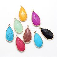 Natural & Synthetic Mixed Stone Pendants, with Platinum Tone Brass Findings, Faceted, teardrop, Mixed Color, 32.5~33x16x6mm, Hole: 2.5mm(G-S221-M)