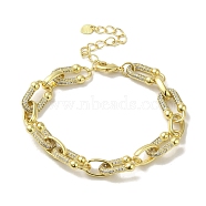 Rack Plating Brass Micro Pave Clear Cubic Zirconia Oval Link Chain Bracelets for Women, Cadmium Free & Lead Free, Long-Lasting Plated, Real 18K Gold Plated, 7-1/4 inch(18.3cm)(BJEW-P323-08G)