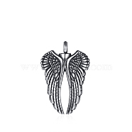 Openable Stainless Steel Memorial Urn Ashes Pendants, Wing, Antique Silver, 40x27mm(BOTT-PW0002-043B-AS)
