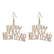 Word Happy New Year Alloy Dangle Earrings for Women, Golden, 45x39.5mm(EJEW-JE06155)