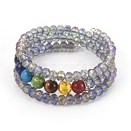 Electroplate Glass Wrap Bracelets, with Mixed Gemstone, 3-Loop, Round, Medium Slate Blue, 53mm(BJEW-JB04020-03)