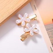 Single Flower Resin Imitation Pearl Alligator Hair Clips, with Iron Clip, Hair Accessories for Girls Women, Ghost White, 32x20mm(OHAR-PW0007-06A)