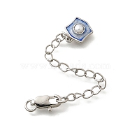 Brass ABS Imitation Pearl Ends with Chain, with Enamel & Glitter Powder, Platinum, 79mm(KK-K398-10P)