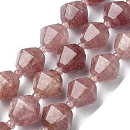 Natural Strawberry Quartz Beads Strands, Faceted Bicone, with Seed Beads, 16x14mm, Hole: 1.2mm, about 21pcs/strand, 15.35 inch(39cm)(G-C135-L01-01)