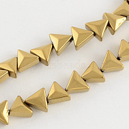 Electroplate Non-magnetic Synthetic Hematite Beads Strands, Triangle, Golden Plated, 7x6x4mm, Hole: 1mm, about 68pcs/strand, 15.7 inch(G-R207-03)