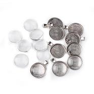 25mm Transparent Clear Domed Glass Cabochon Cover for Alloy Photo Pendant Making, Antique Silver, Pendants: 36x28x3mm, Hole: 4mm, Glass: 25x7.4mm(TIBEP-X0009-RS)