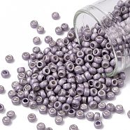 TOHO Round Seed Beads, Japanese Seed Beads, Frosted, (554F) Matte Galvanized Lavender, 8/0, 3mm, Hole: 1mm, about 10000pcs/pound(SEED-TR08-0554F)