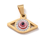 304 Stainless Steel Pendants, with Polymer Clay Rhinestone and Evil Eye Resin Round Beads, 201 Stainless Steel Bails, Eye, Red, 13.5x19.5x4.5mm, Hole: 3.5x7mm(STAS-F277-08B-G)