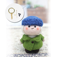 Boy with Hat DIY Keychain Needle Felting Kit, including Iron Needles, Foam Chassis & 7 Colors Wool, Iron Eye Pins, Keychain Accessories, Plastic Craft Eye, Hot Melt Glue Stick, Mixed Color, 5~140x5~90x0.5~19mm(DIY-I098-02)