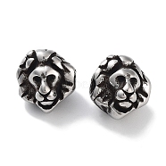 304 Stainless Steel Beads, Lion, Antique Silver, 10x9.5x9.8mm, Hole: 2mm(STAS-M057-16AS)