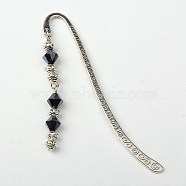Tibetan Style Bookmarks/Hairpins, with Glass Beads, Black, 84mm(AJEW-JK00057-05)