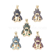 Brass Micro Pave Cubic Zirconia Pendants, Real 16K Gold Plated, Bear Charms, Mixed Color, 28x18x5mm, Hole: 5x3mm.(KK-M240-04)