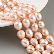 Natural Cultured Freshwater Pearl Beads Strands, Grade 3A, Rice, PeachPuff, 10~11mm, Hole: 0.7mm, about 15pcs/strand, 6.69~7.09''(17~18cm)(PEAR-P062-12A)