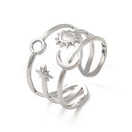 Star & Moon & Sun 304 Stainless Steel Open Cuff Ring Findings, Ring Setting with Round Tray, Stainless Steel Color, US Size 6 1/2(16.9mm), Tray: 2mm and 3mm(STAS-E066-10P)