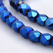 Full Plated Glass Faceted Drum Beads Strands, Blue Plated, 6x6x6mm, Hole: 1mm, about 71pcs/strand, 16.5 inch(GLAA-A032-6mm-FP02)