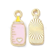 Alloy Enamel Pendants, Golden, Feeding Bottle Charm, Pink, 18x7x1.5mm, Hole: 1.8mm(ENAM-D046-41G-02)