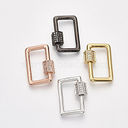 Brass Micro Pave Cubic Zirconia Screw Carabiner Lock Charms, for Necklaces Making, Rectangle, Clear, Mixed Color, 21x15x2~6mm(ZIRC-S061-139)