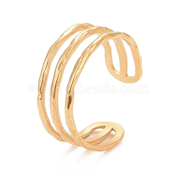 Ion Plating(IP) 304 Stainless Steel Triple Line Open Cuff Ring for Women, Golden, US Size 9(18.9mm)(RJEW-C025-12G)