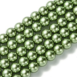 Eco-Friendly Grade A Glass Pearl Beads, Pearlized, Round, Medium Sea Green, 8mm, Hole: 1.2~1.5mm, about 52pcs/Strand, 16''(40.64cm)(HY-J002-8mm-HX071)