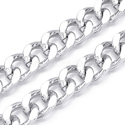 Aluminum Diamond Cut Faceted Curb Chains, Cuban Link Chains, Unwelded, Silver, 21x15x4.5mm(CHA-N003-20S)