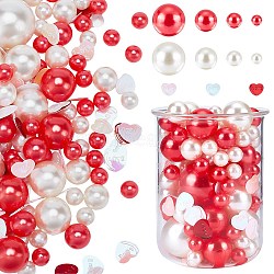 Elite Valentine's Day Vase Filler Kits, included Round Plastic Imitation Pearl Water Gel Beads, Heart Confetti for Making, Mixed Color, 10~30x10~30x0.5~30mm(DIY-PH0013-19)