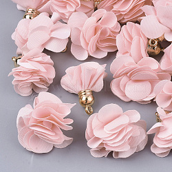 Cloth Pendant Decorations, with Acrylic Findings, Flower, Pink, 25~30x28~35mm, Hole: 2mm(FIND-P026-D21)