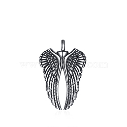 Openable Stainless Steel Memorial Urn Ashes Pendants, Wing, Antique Silver, 40x27mm(BOTT-PW0002-043B-AS)