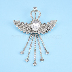 Crystal Rhinestone Phoenix Lapel Pin, Creative Brass Badge for Backpack Clothes, Silver, 100x69.5x12mm, Pin: 0.6mm(JEWB-T002-19S)