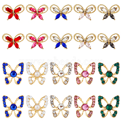 HOBBIESAY 40Pcs 10 Style Butterfly Alloy Rhinestone Cabochons, with Plastic Imitation Pearl, Nail Art Decoration Accessories, Golden, Mixed Color, 9~11.5x11~13x3mm, 4pcs/style(MRMJ-HY0002-38)