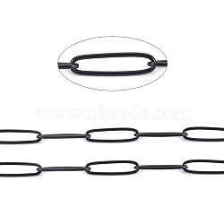 304 Stainless Steel Paperclip Chains, Soldered, with Spool, Electrophoresis Black, 10x2.5x0.5mm, about 32.8 Feet(10m)/roll(CHS-F010-01C-B-01)