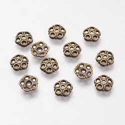 Tibetan Style Alloy Bead Caps, Flower, Antique Bronze, Lead Free & Cadmium Free & Nickel Free, 8x2mm, Hole:1.5mm(X-MLF9832Y-NF)