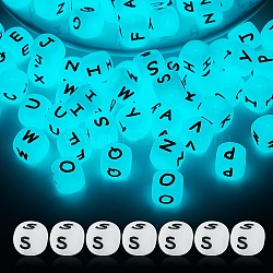 20Pcs Luminous Cube Letter Silicone Beads 12x12x12mm Square Dice Alphabet Beads with 2mm Hole Spacer Loose Letter Beads for Bracelet Necklace Jewelry Making, Letter.S, 12mm, Hole: 2mm(JX437S)