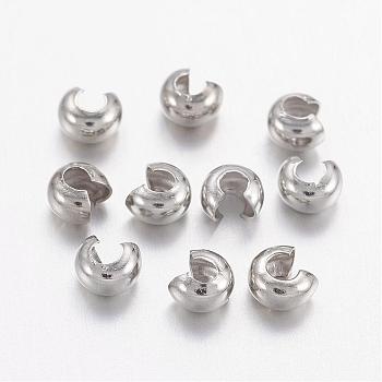 Brass Crimp Beads Covers, Nickel Free, Platinum Color, Size: About 3mm In Diameter, Hole: 1.2~1.5mm