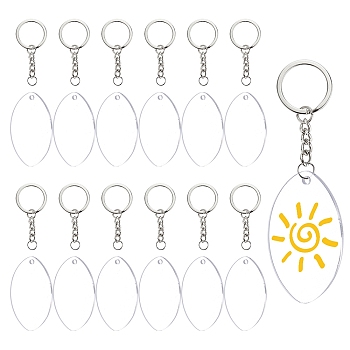 DIY Keychain Making, with Iron Keychain Ring, Transparent Blank Acrylic Pendants, 304 Stainless Steel Open Jump Rings, Platinum & Stainless Steel Color, 118x72x35mm