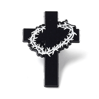 Religion Enamel Pins, Black Alloy Brooch for Backpack Clothes, Cross, Ring, 30.5x22.5x1.5mm