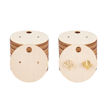Wood Earring Display Card with Hanging Hole, Jewelry Display Cards for Earring Display, Flat Round, 5x0.3cm, Hole: 2mm and 7.1mm, 30pcs/set