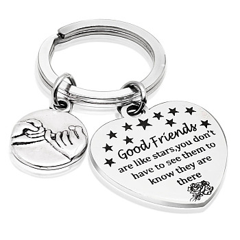 Unicraftale 4Pcs Stainless Steel Heart Lettering Pendants Keychain, for Good Friend Graduation Gift Celebration, Stainless Steel Color, 5.2cm