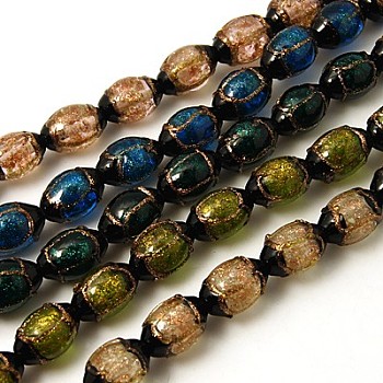 Handmade Gold Sand Lampwork Beads Strands, Oval, Mixed Color, 16x12mm, Hole: 1mm