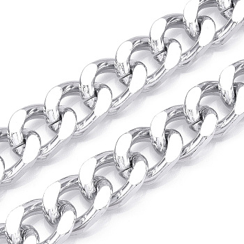 Aluminum Diamond Cut Faceted Curb Chains, Cuban Link Chains, Unwelded, Silver, 21x15x4.5mm