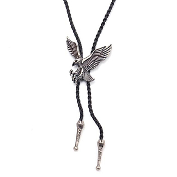 Alloy Eagle Lariat Necklace with PU Leather Cord for Men Women , Antique Silver, 41.73 inch(106cm)