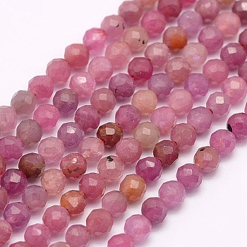 Natural Ruby/Red Corundum Beads Strands, Faceted, Round, 3mm, Hole: 0.5mm, about 132pcs/strand, 15.7 inch(40cm)