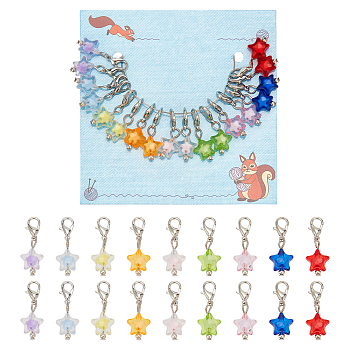 18Pcs 9 Colors Star Acrylic Pendant Locking Stitch Markers, Crochet Lobster Clasp Charms, Mixed Color, 2.9cm, 2pcs/color
