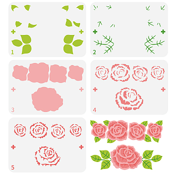 5Pcs 5 Styles PET Hollow Out Drawing Painting Stencils, for DIY Scrapbook, Photo Album, Flower & Leaf, Mixed Shapes, 210x297mm, 1pc/style