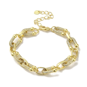 Rack Plating Brass Micro Pave Clear Cubic Zirconia Oval Link Chain Bracelets for Women, Cadmium Free & Lead Free, Long-Lasting Plated, Real 18K Gold Plated, 7-1/4 inch(18.3cm)