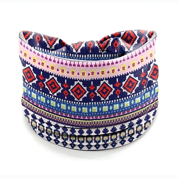 Polyester Boho Stretch Wide Knot Turban Headband, Yoga Head Wraps Elastic Headband for Women and Girls, Pink, 240x150mm