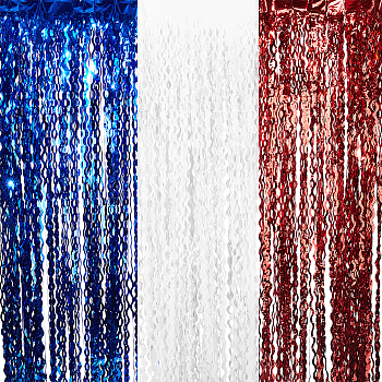 3Pcs 3 Colors Plastic Foil Fringe Curtains, Wavy Tinsel Wall Backdrops, for Birthday Wedding Party Christmas Baby Shower Decorations, Mixed Color, 1000x2000x0.1mm, 1pc/color